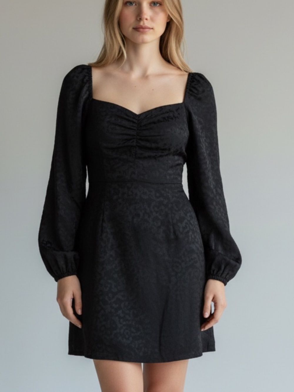 KOOKAÏ Black Textured Long Sleeve Mini Dress Square Neck Size 10
